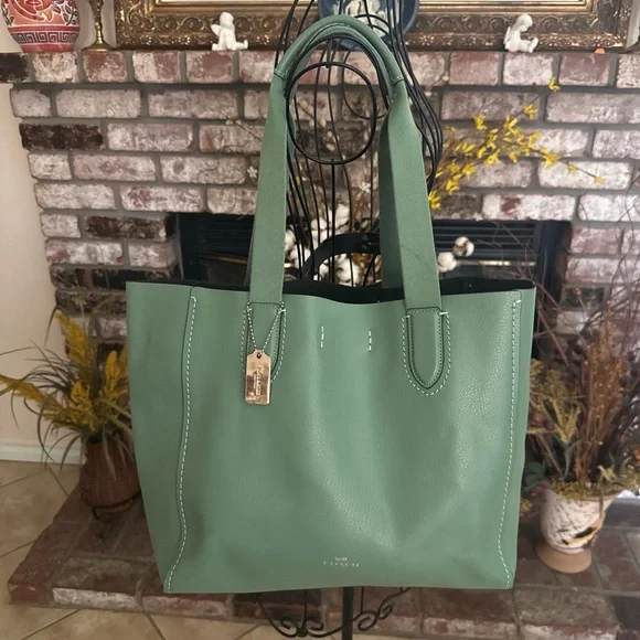 Coach Green Derby Pebble Leather Shoulder Tote Bag - Picture 1 of 7